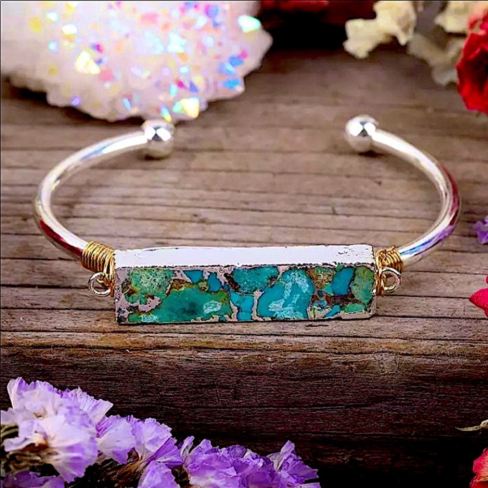 Turquoises Bar Beads Open Cuff Bangle